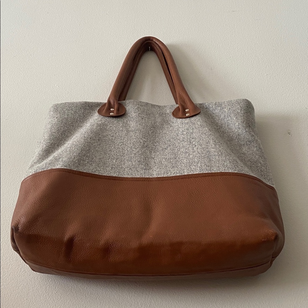 Handmade Wool & Linen Mercantile Artisan Leather Strap large Purse Tote - Picture 17 of 17